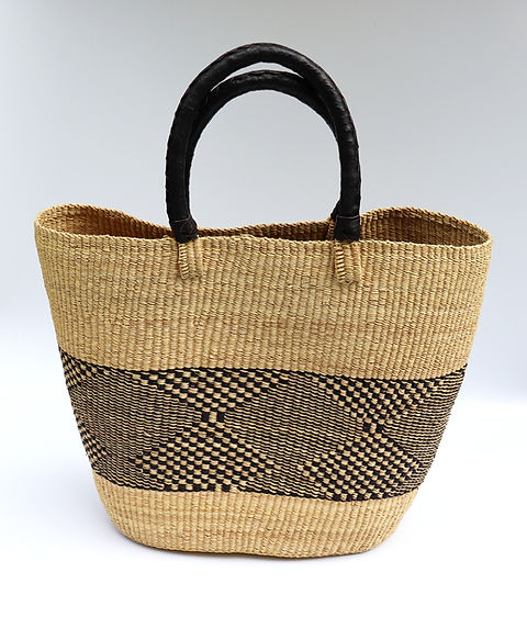 Sac fourre-tout Bolga en tissage ouvert marron naturel et noir