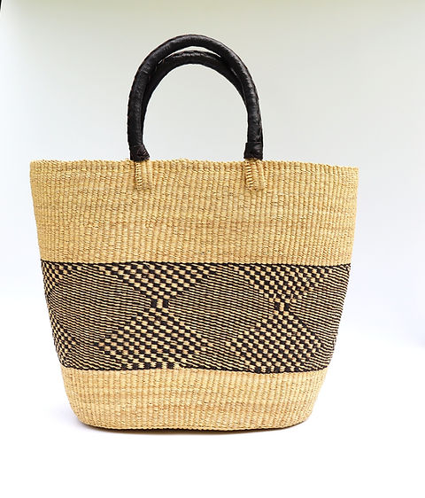 Sac fourre-tout Bolga en tissage ouvert marron naturel et noir