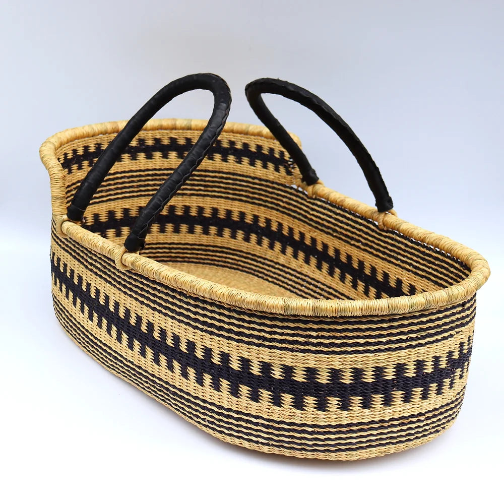 Black, Natural Brown Woven Moses Basket