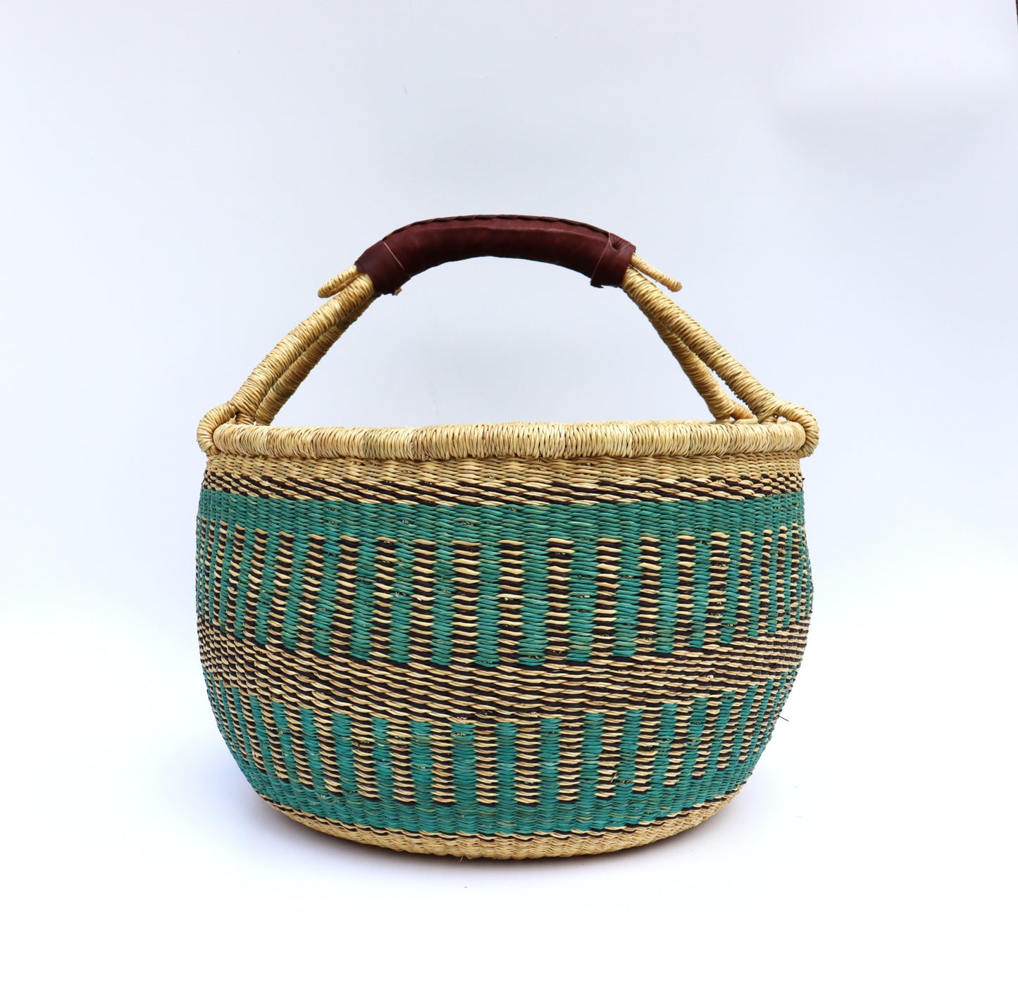 Turquoise, Black Natural Brown Round Basket