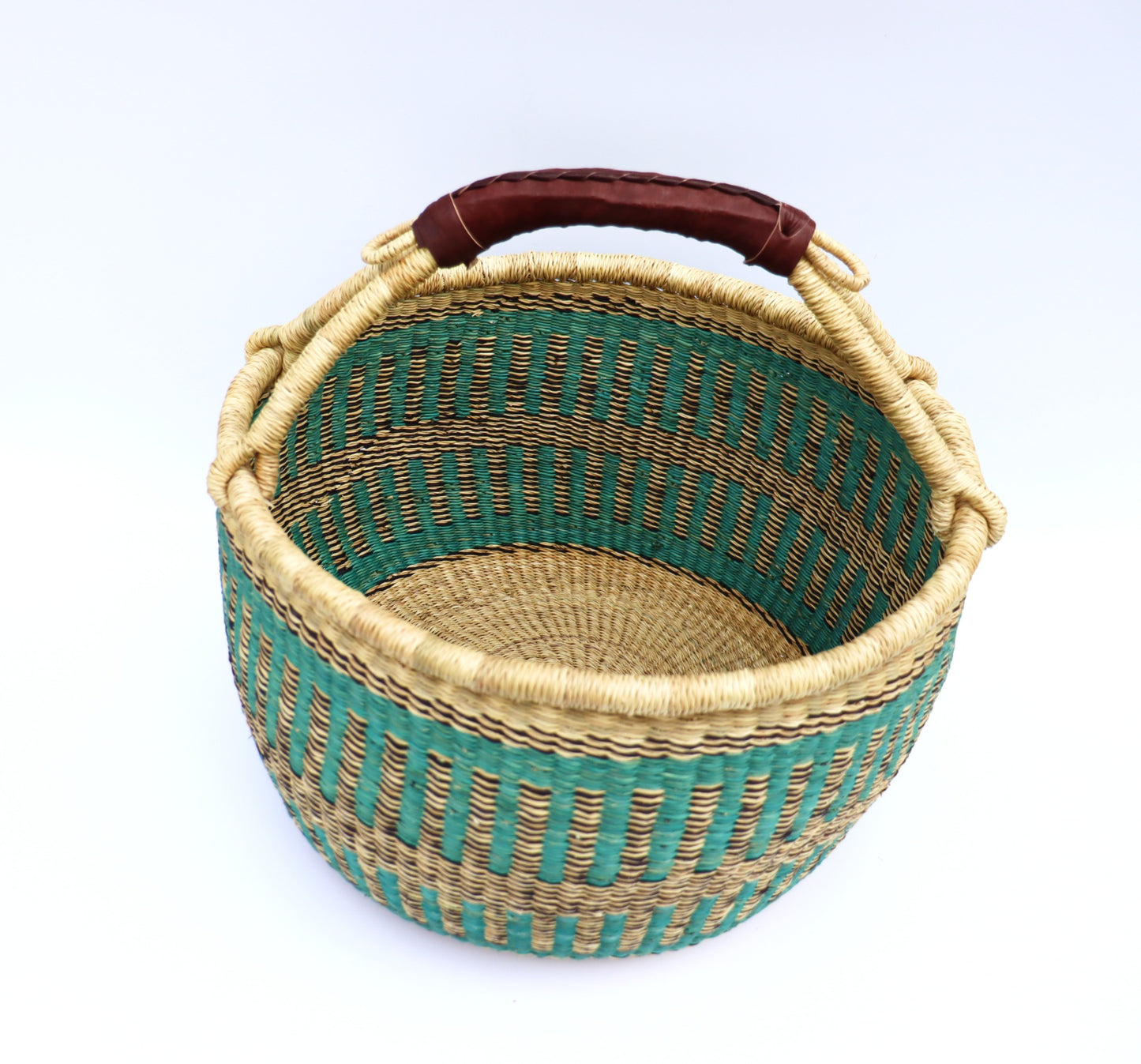 Turquoise, Black Natural Brown Round Basket