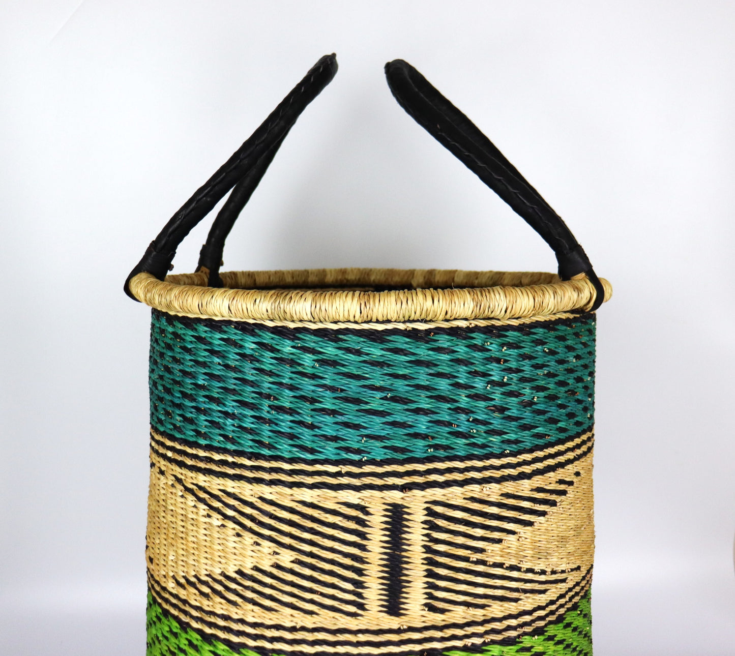 Lime Green, Turquoise, Natural Brown Round Laundry Log basket