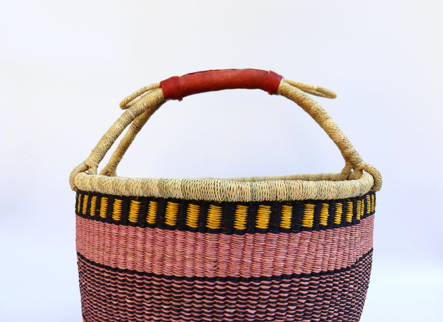 Pink, Orange, Yellow, Black Round Bolga Shopper Basket