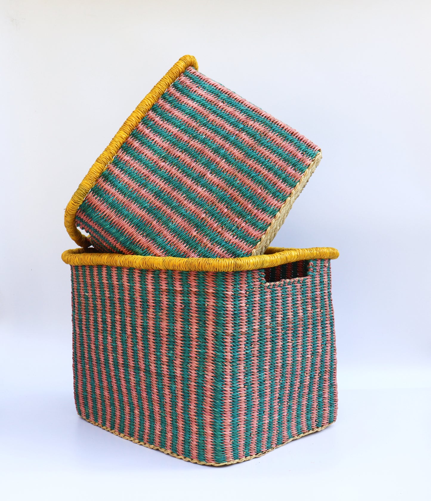 Turquoise, Pink, Yellow Rectangle Storage Basket