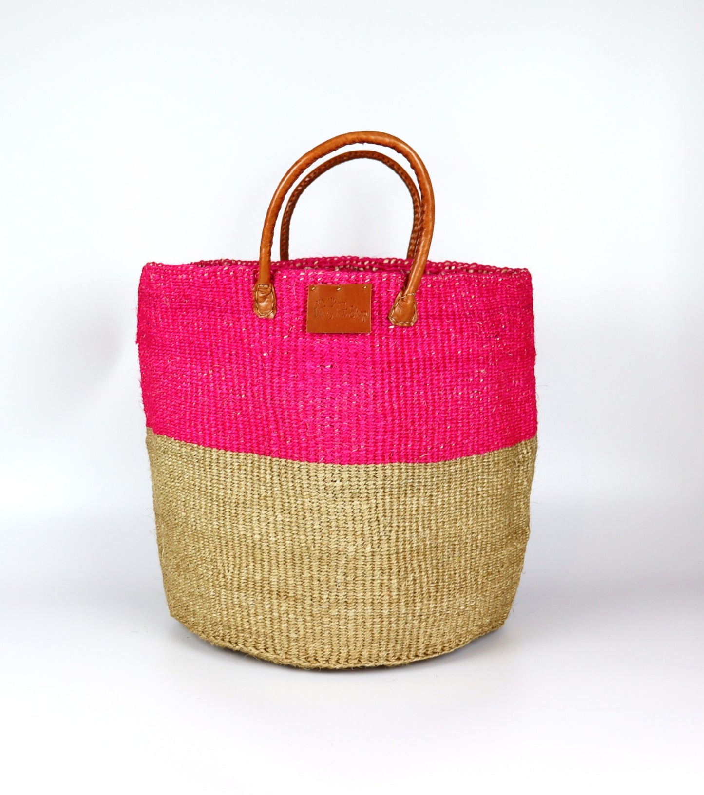Neon Pink and Natural Brown Handwoven Sisal Basket