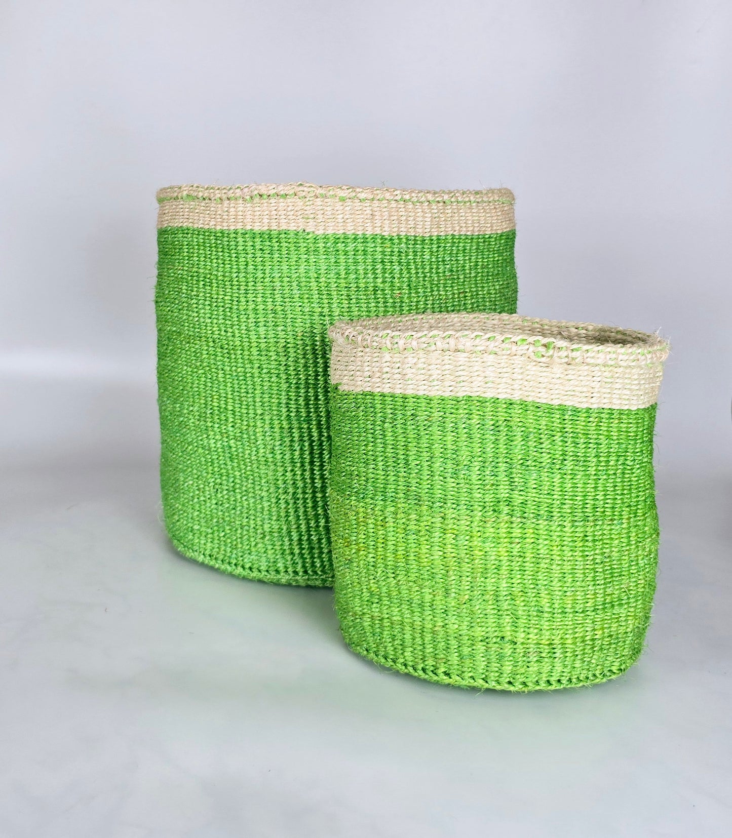 White, Lime Green Handwoven Sisal Basket