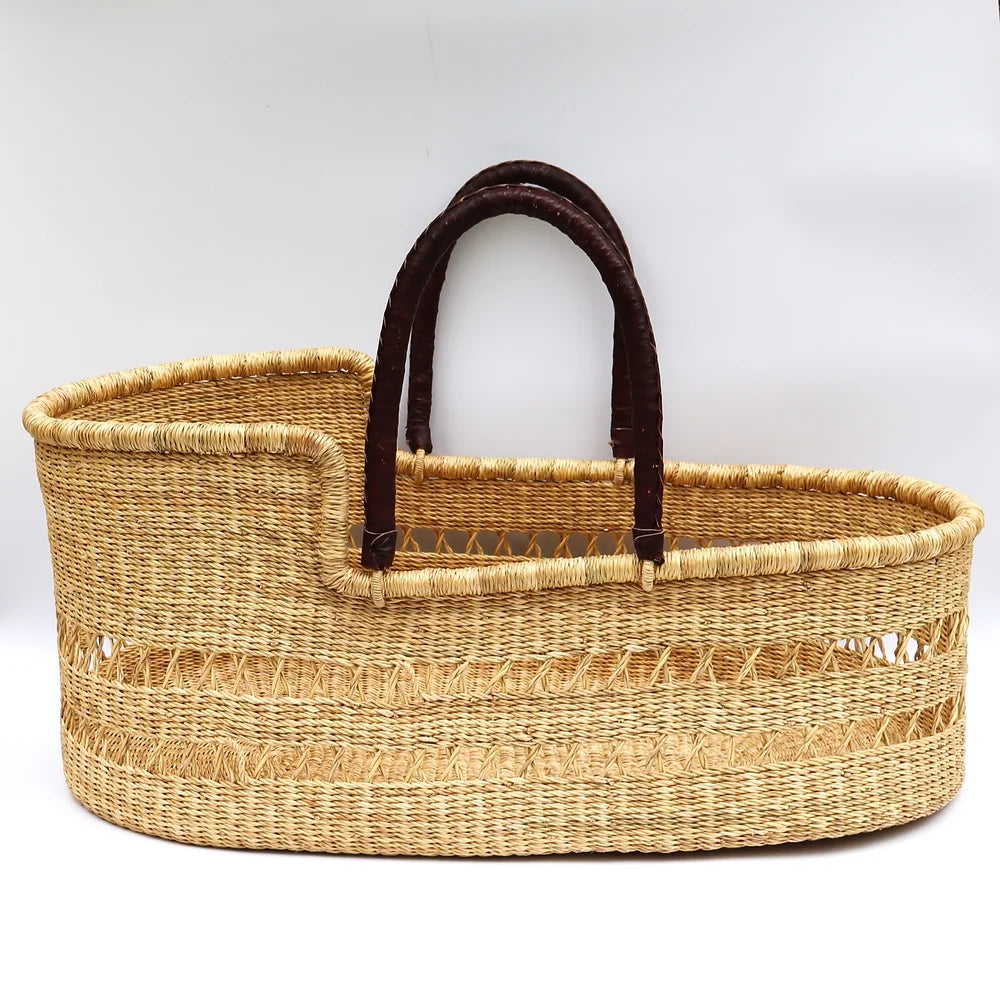 Natural woven Moses basket handmade by artisans in Ghana