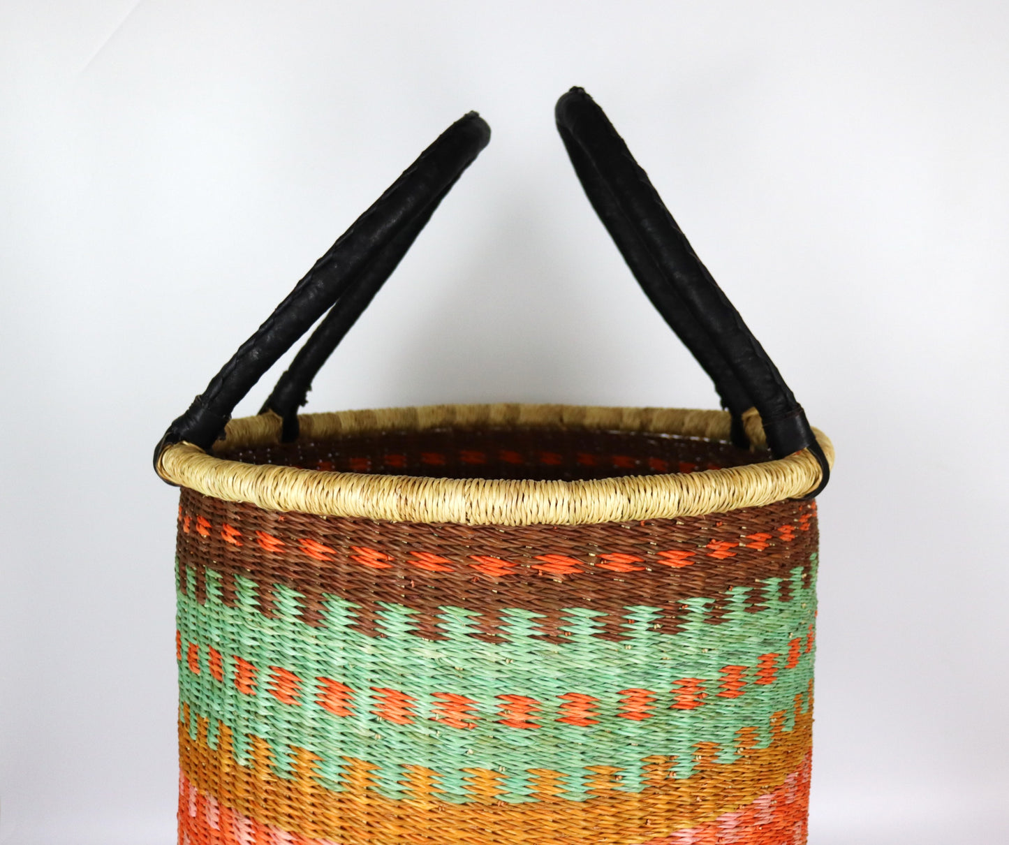 Brown, Turquoise, Pink Natural Brown Round Laundry Log basket
