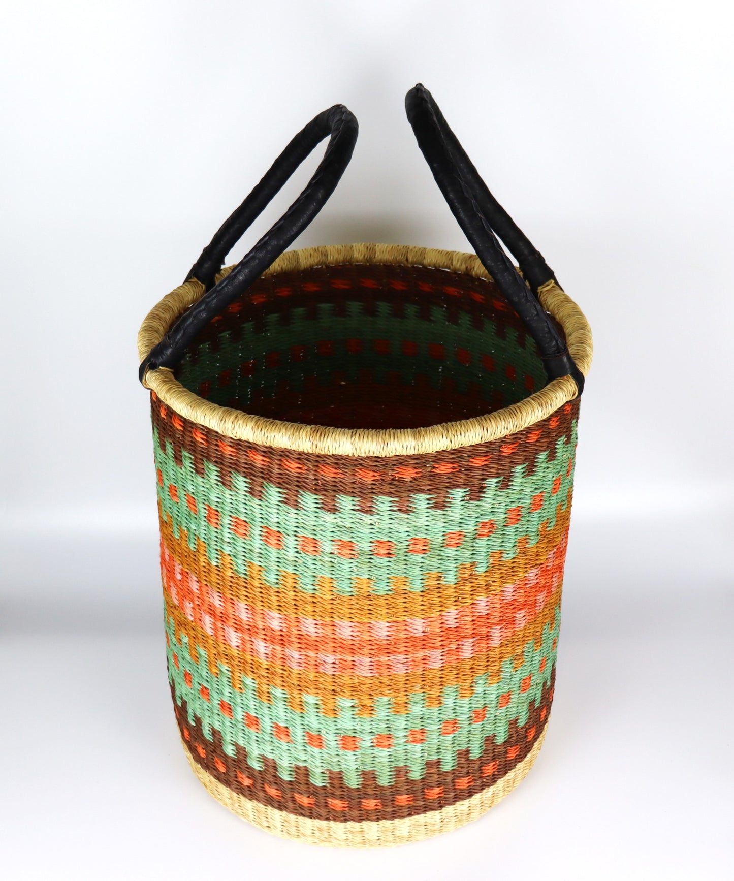 Brown, Turquoise, Pink Natural Brown Round Laundry Log basket