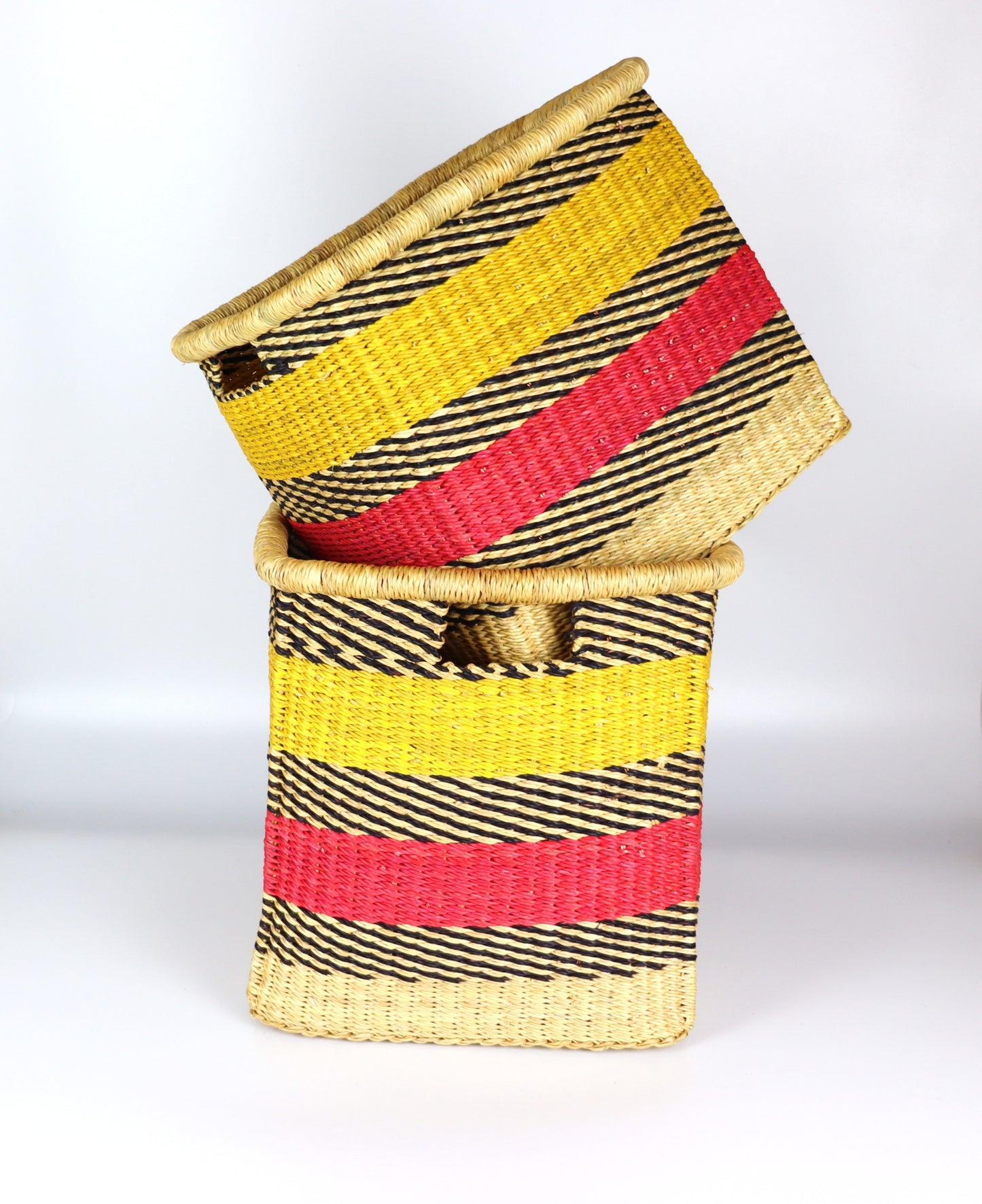 Pink, Yellow, Brown Stripes Rectangle Storage Basket