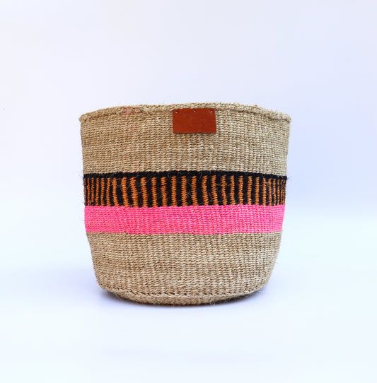 Pink, Yellow, Natural Brown Handwoven Sisal Basket