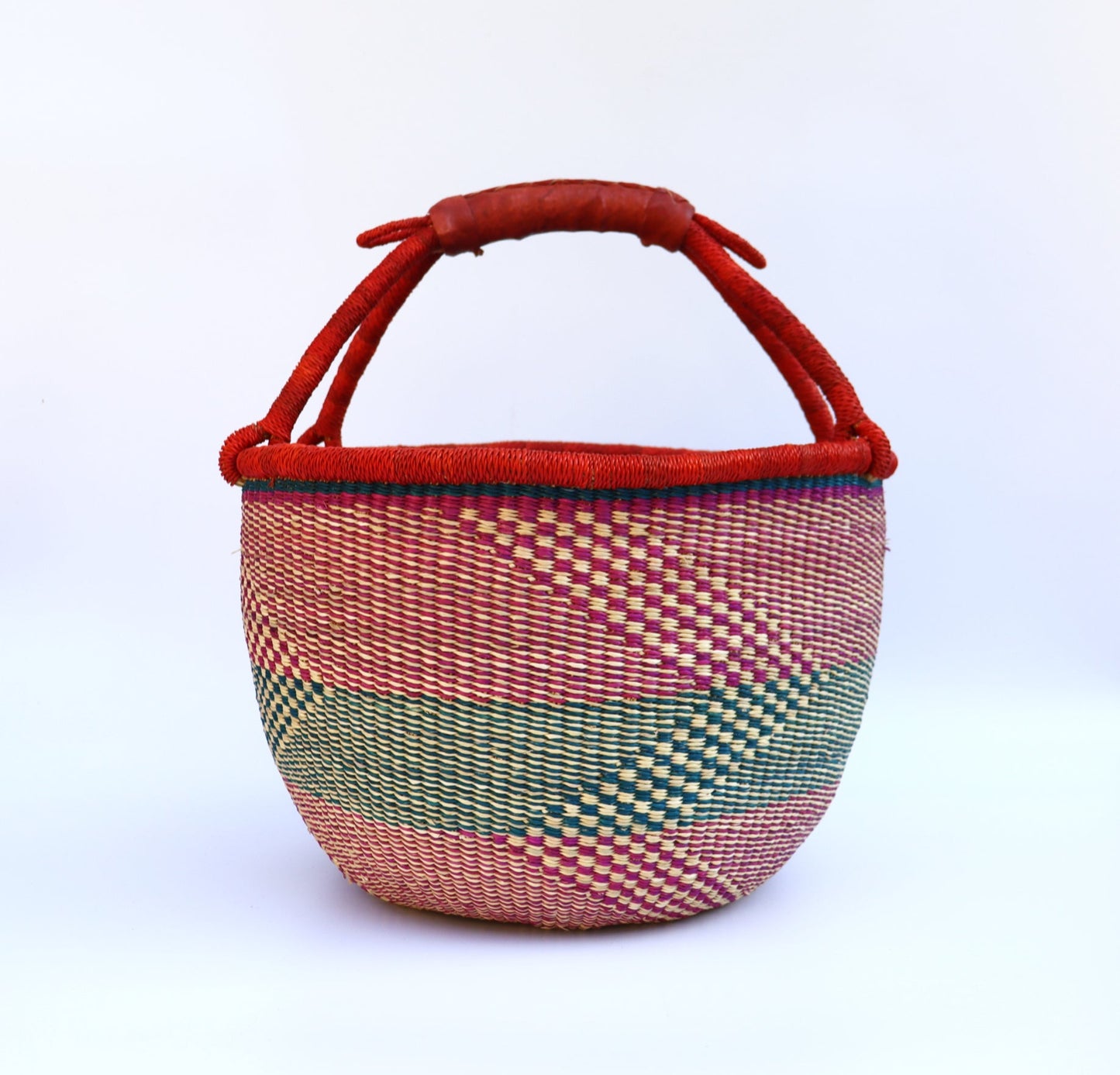 Blue, Pink Round Bolga Shopper Basket
