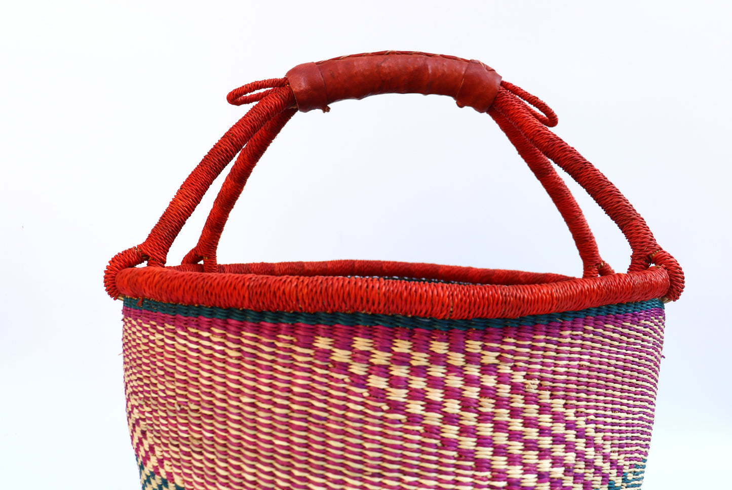 Blue, Pink Round Bolga Shopper Basket