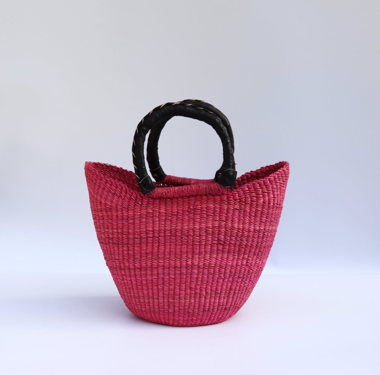 Pink Open Weave Bolga Tote Bag Small