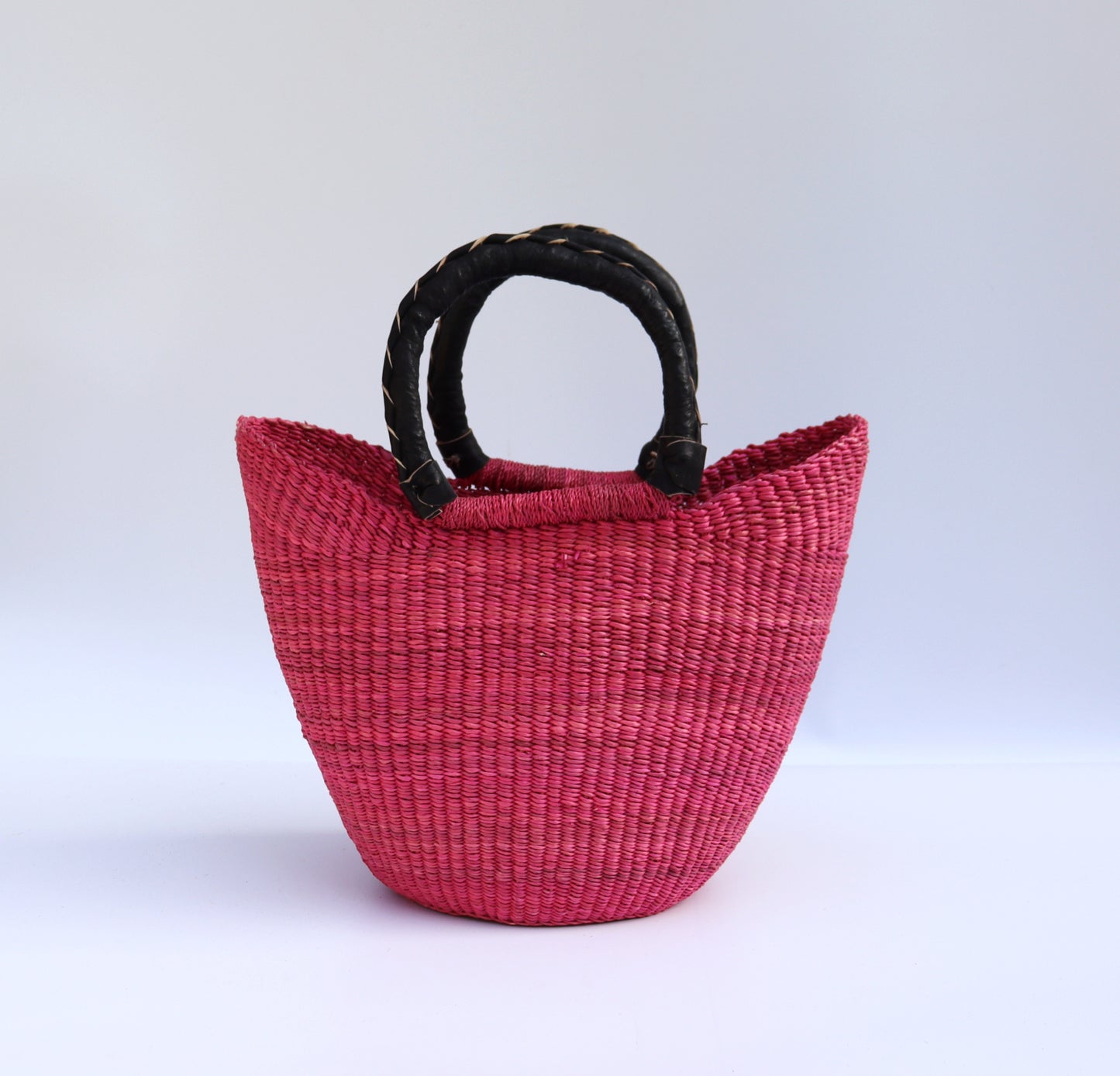 Pink Open Weave Bolga Tote Bag Small
